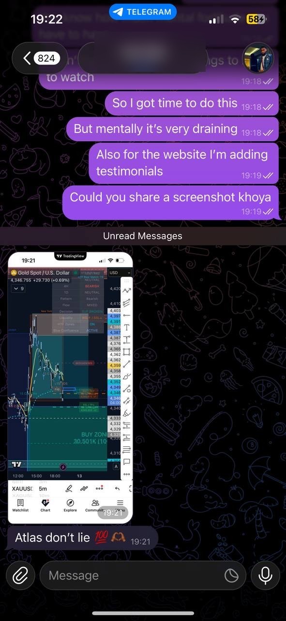 Telegram message from Atlas member YM 055