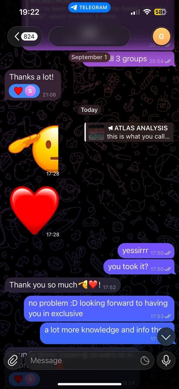 Telegram message from Atlas member Gee